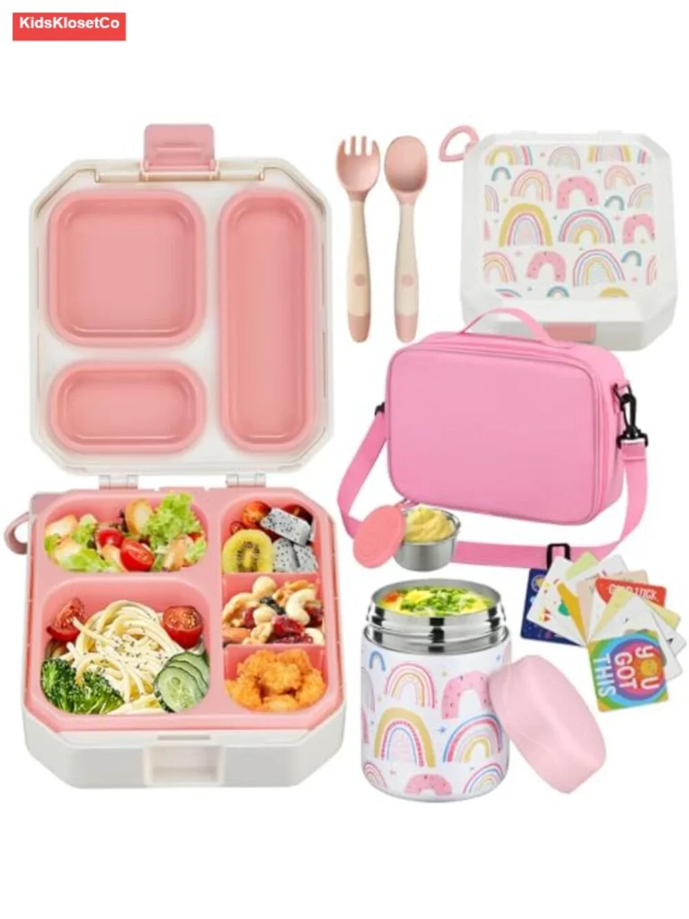 Kids Bento Lunch Box Set with 12oz Thermo Food Jar Leak-Proof Insulated Lunch